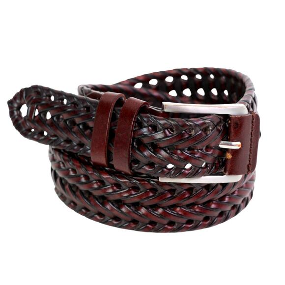 BRAIDED BLACK BROWN REAL LEATHER 1.25"Wd DRESS CASUAL MEN'S BELT Sz 38/115 (R52 - Picture 1 of 12